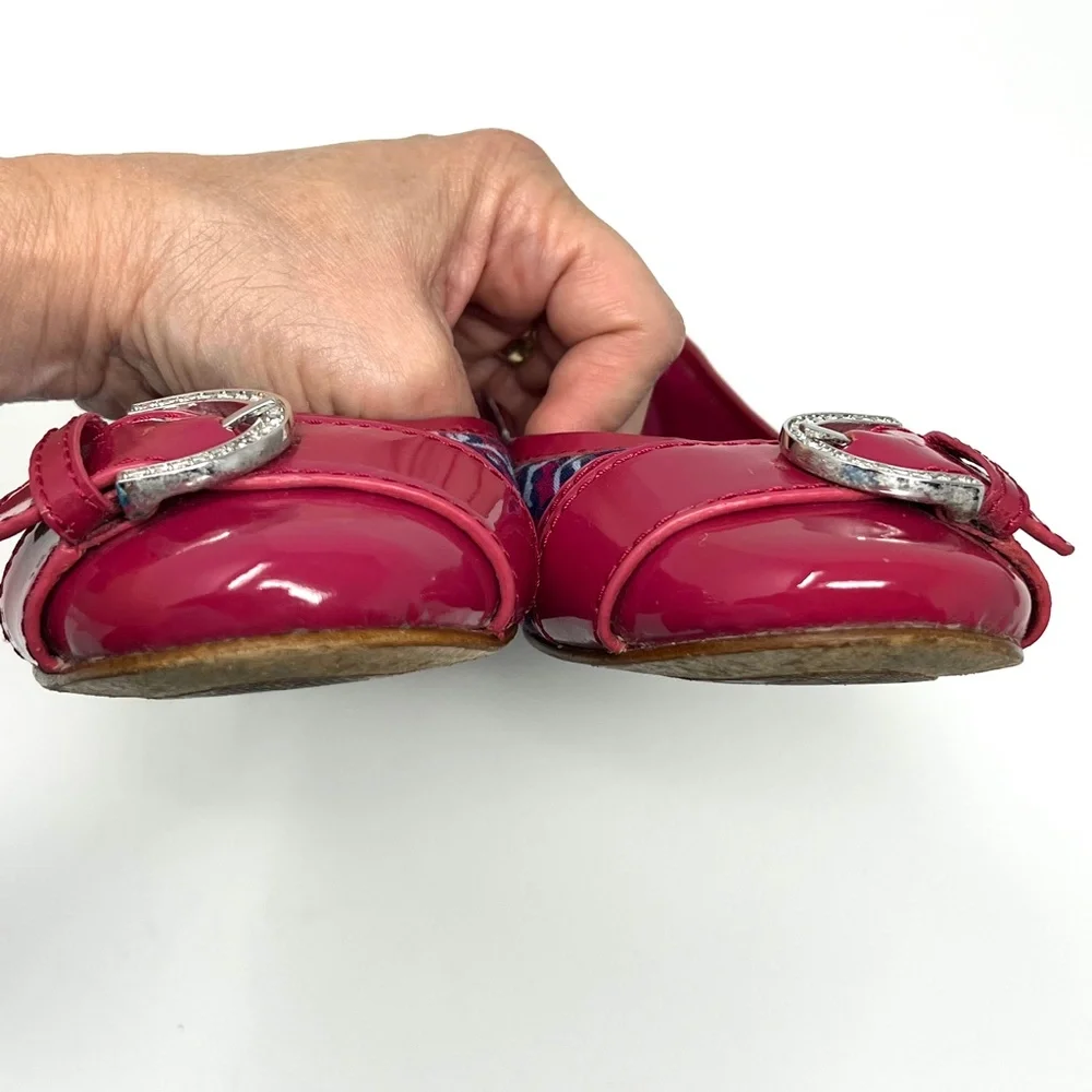 Coach Women's Remmi pink and blue patterned buckle ballet flats size 9.5 B - Picture 3 of 11